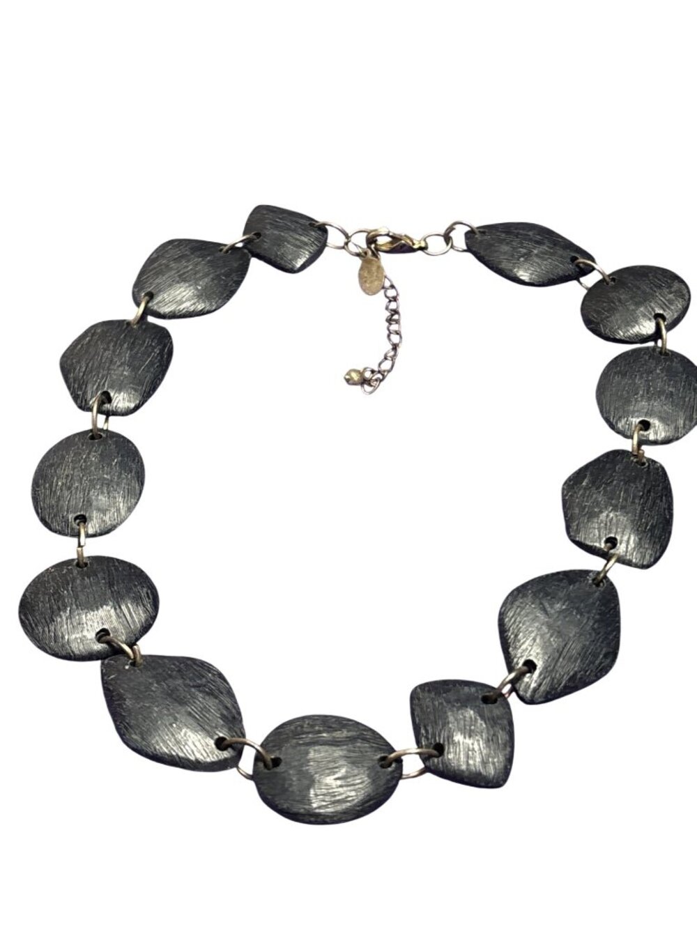 Laila Rowe Textured Black Wooden Beaded Necklace Silvertone Lobster Clasp